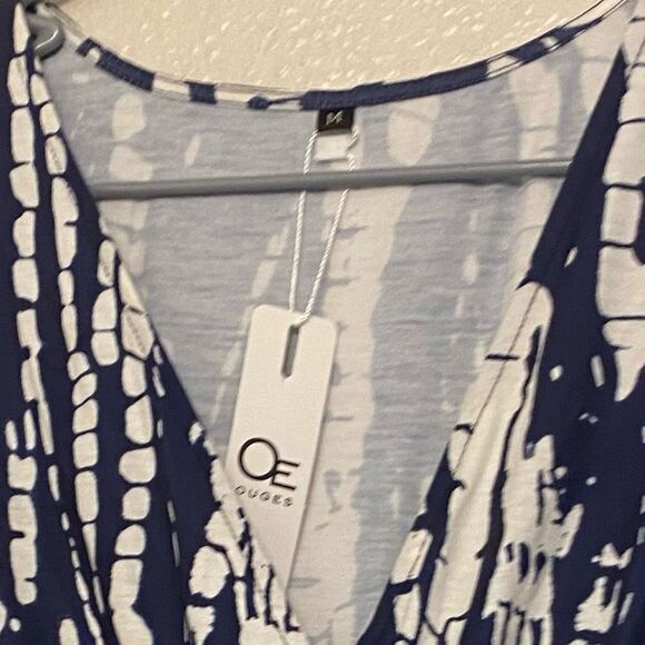 Navy blue print stretch v neck wrap midi summer sleeveless dress M NEW - Picture 10 of 10